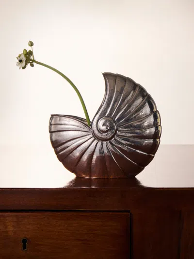 Antique And Vintage 1970s Sterling Silver Nautilus Shell Vase (7.5in/19cm) In Brown