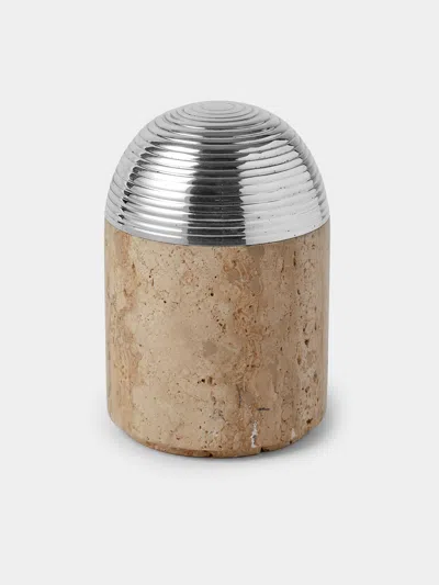 Antique And Vintage 1970s Travertine And Silver-plated Container