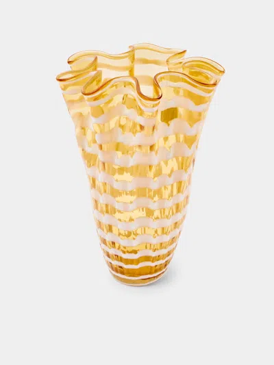 Antique And Vintage 1980s A. Dal Borgo Murano Glass Vase (12.5in/31.5cm) In Orange