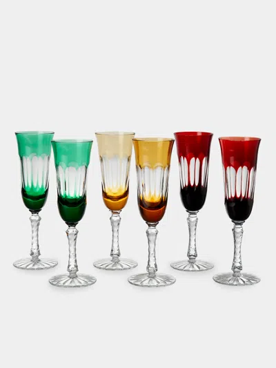 Antique And Vintage 1980s Bohemian Crystal Champagne Flutes (set Of 6) In Transparent