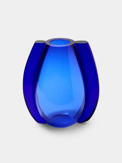 Antique And Vintage 1980s Itre Murano Glass Vase (11in/28cm) In Blue