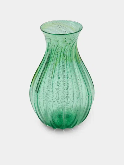 Antique And Vintage 1980s Marco Toso Borella Murano Glass Vase (13in/33cm) In Green