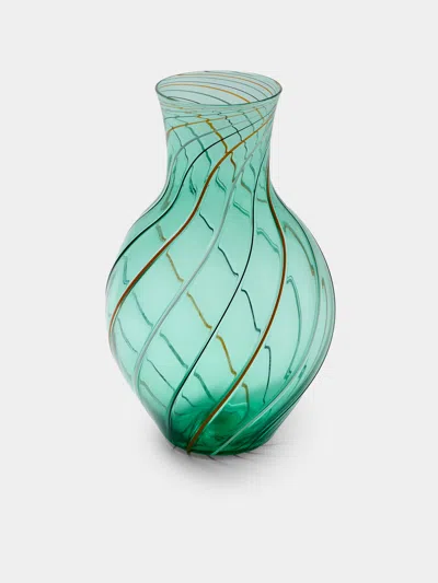Antique And Vintage 1980s Marco Toso Borella Murano Glass Vase (14.5in/37cm) In Green