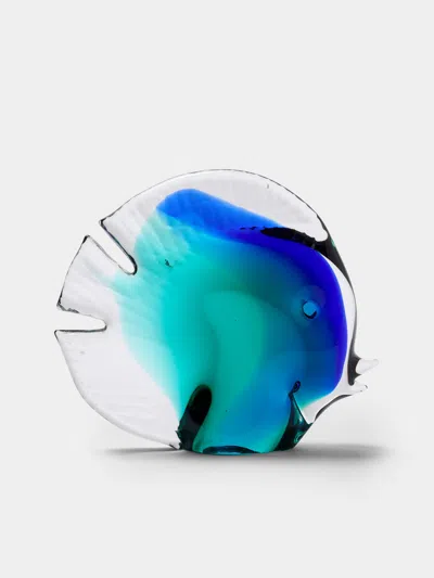 Antique And Vintage 1980s Nasonmoretti Glass Fish Sculpture In Blue