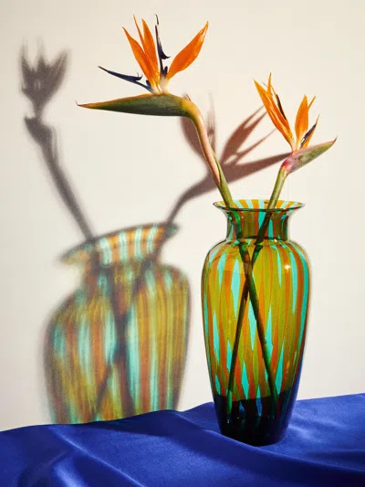 Antique And Vintage 1980s Vertical Canne Murano Glass Vase (15.5in/40cm) In Multi