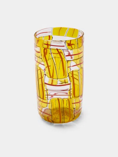 Antique And Vintage 1980s Yoichi Ohira For De Majo Glass Vase (8.5in/21.5cm) In Yellow