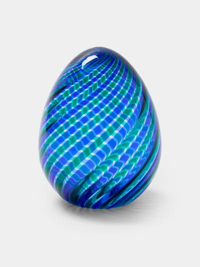 Antique And Vintage 1981 Venini Egg Glass Paperweight In Blue