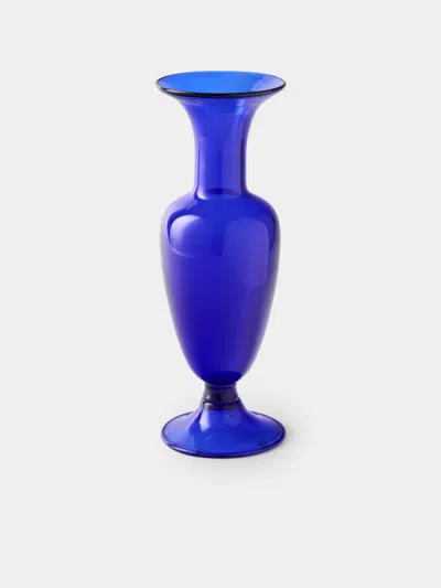 Antique And Vintage 1990s Bisazza Glass Vase (12.5in/32cm) In Blue