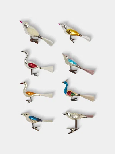 Antique And Vintage Early-20th-century Birds Glass Clip-on Tree Decorations (set Of 8) In Multi