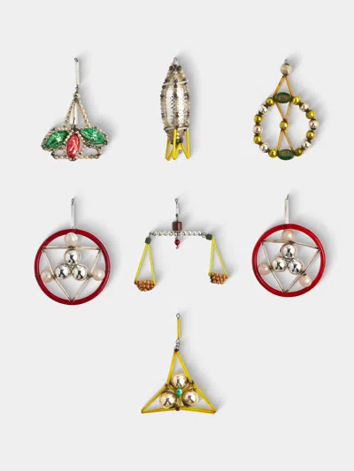 Antique And Vintage Early-20th-century Gablonzer Glass Tree Decorations (set Of 7) In Multi