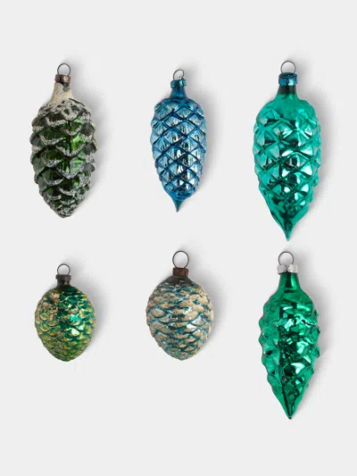 Antique And Vintage Early-20th-century Pinecones Glass Baubles (set Of 6) In Multi