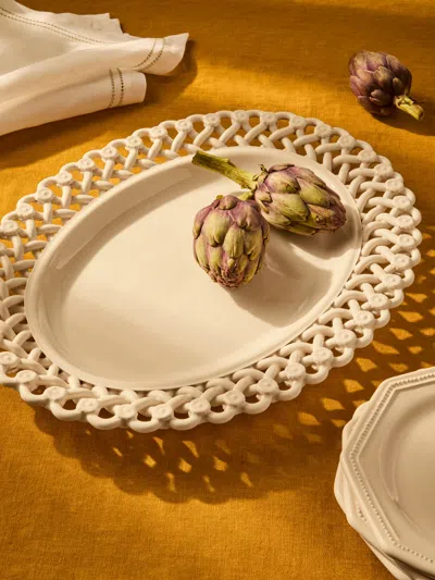 Antique And Vintage Meleia Hand-glazed Ceramic Braided Platter In Neutral