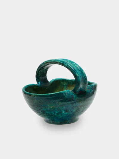 Antique And Vintage Mid-century Accolay Ceramic Trinket Bowl In Green