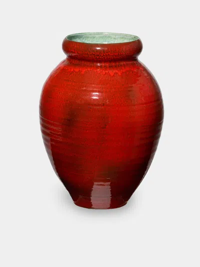 Antique And Vintage Mid-century Accolay Ceramic Vase In Red