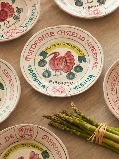 Antique And Vintage Mid-century Buon Ricordo Hand-painted Ceramic Dinner Plates (set Of 8)