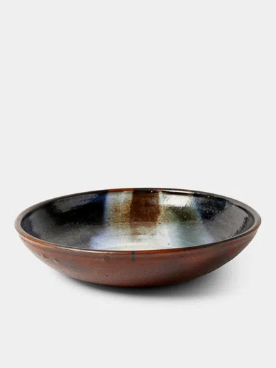 Antique And Vintage Mid-century Ceramic Abstract-pattern Large Serving Bowl In Brown