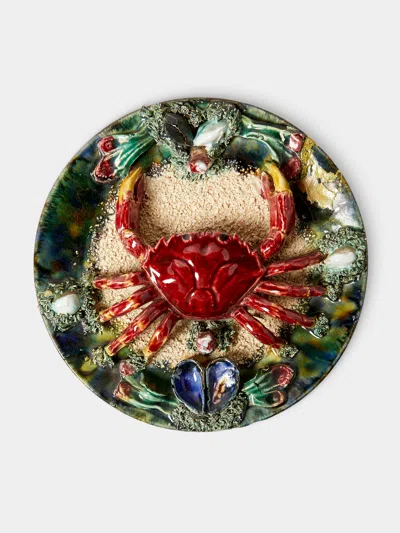 Antique And Vintage Mid-century Crab Majolica Ceramic Serving Plate (9in/23cm) In Multi
