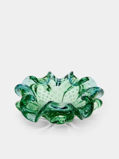 Antique And Vintage Mid-century Crystal Ashtray In Green