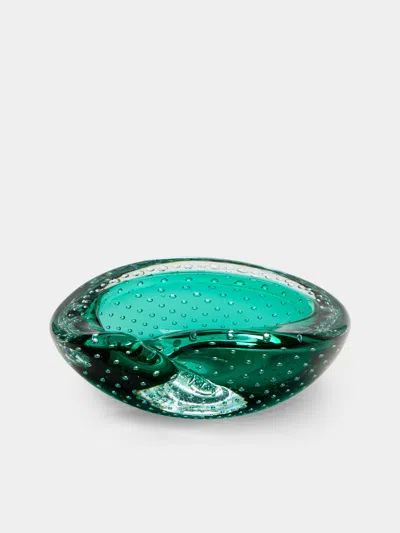 Antique And Vintage Mid-century Crystal Ashtray In Green