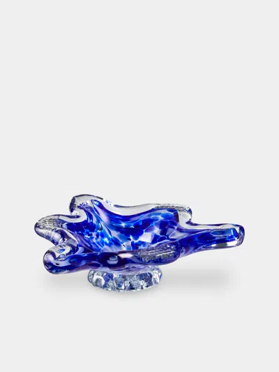Antique And Vintage Mid-century Czech Glass Ashtray  Abask Luxury Gift In  Blue And Clear