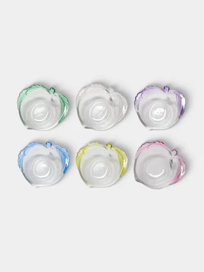 Antique And Vintage Mid-century Daum Apple Crystal Bowls (set Of 6) In Transparent