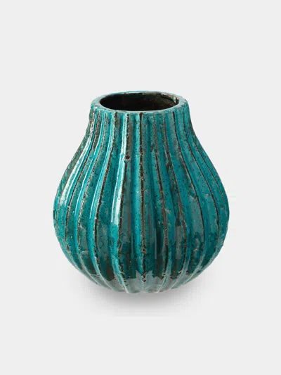 Antique And Vintage Mid-century French Ceramic Vase (9.5in/24.5cm) In Green