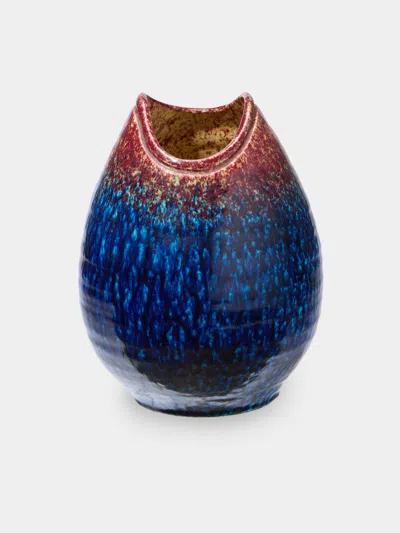 Antique And Vintage Mid-century Glass Vase (10in/25cm) In Blue