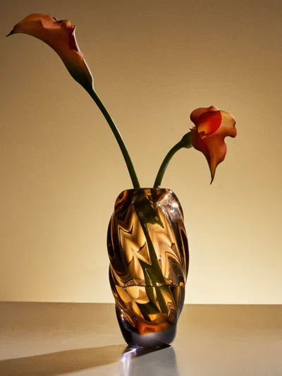 Antique And Vintage Mid-century Glass Vase (7.5in/19cm) In Brown