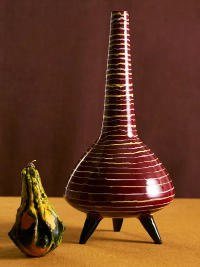 Antique And Vintage Mid-century Italian Ceramic Footed Vase  Abask Luxury Gift In  Red