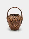 Antique And Vintage Mid-century Japanese Bamboo Ikebana Basket In Orange