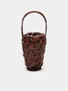 Antique And Vintage Mid-century Japanese Bamboo Ikebana Basket In Brown