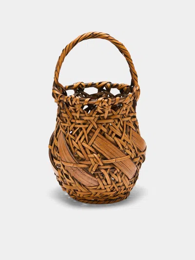Antique And Vintage Mid-century Japanese Bamboo Ikebana Basket In Multi