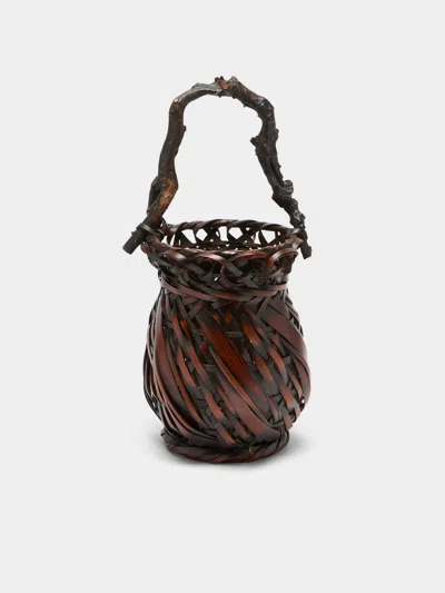 Antique And Vintage Mid-century Japanese Bamboo Ikebana Basket In Multi