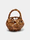 Antique And Vintage Mid-century Japanese Bamboo Ikebana Basket In Brown