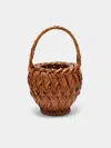 Antique And Vintage Mid-century Japanese Bamboo Ikebana Basket In Brown