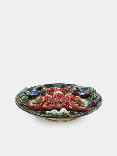 Antique And Vintage Mid-century Lobster Majolica Ceramic Serving Plate (9in/23cm) In Multi