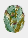 Antique And Vintage Mid-century Majolica Ceramic Asparagus Serving Plate (14.5in/37cm) In Green