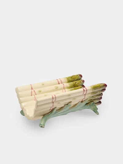 Antique And Vintage Mid-century Majolica Ceramic Asparagus Tray (10in/26cm) In White