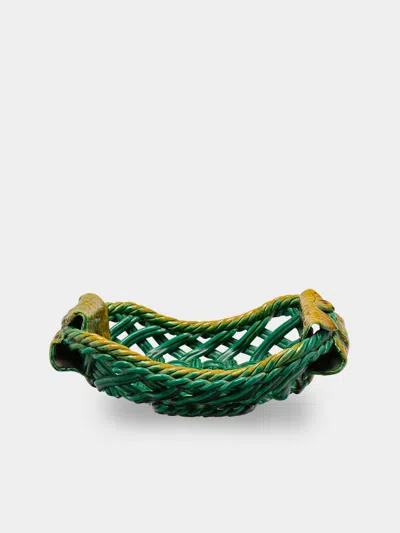 Antique And Vintage Mid-century Majolica Ceramic Basket In Multi