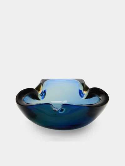 Antique And Vintage Mid-century Murano Glass Ashtray In Blue