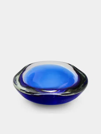 Antique And Vintage Mid-century Murano Glass Ashtray In Blue