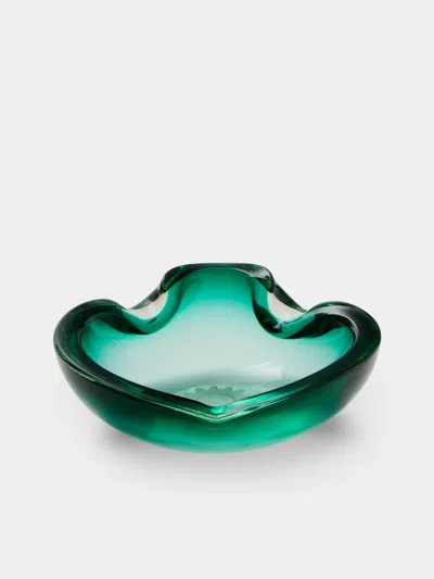 Antique And Vintage Mid-century Murano Glass Ashtray In Green