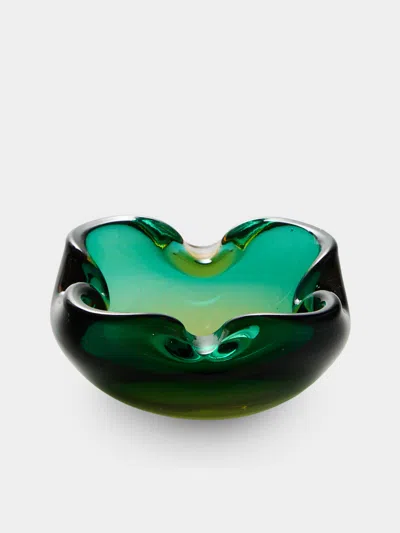 Antique And Vintage Mid-century Murano Glass Ashtray In Green