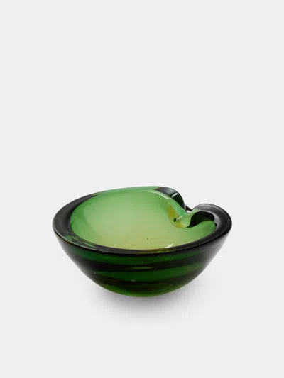 Antique And Vintage Mid-century Murano Glass Ashtray In Green