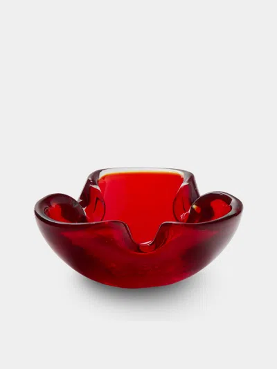 Antique And Vintage Mid-century Murano Glass Ashtray In Red