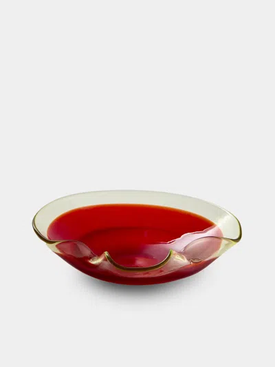 Antique And Vintage Mid-century Murano Glass Ashtray In Red