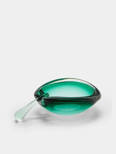 Antique And Vintage Mid-century Murano Glass Ashtray With Stopper In Green