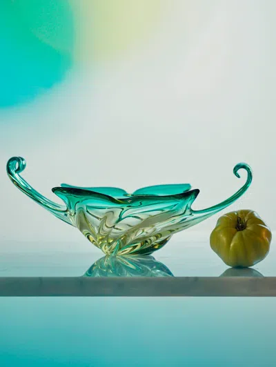 Antique And Vintage Mid-century Murano Glass Bowl In Green