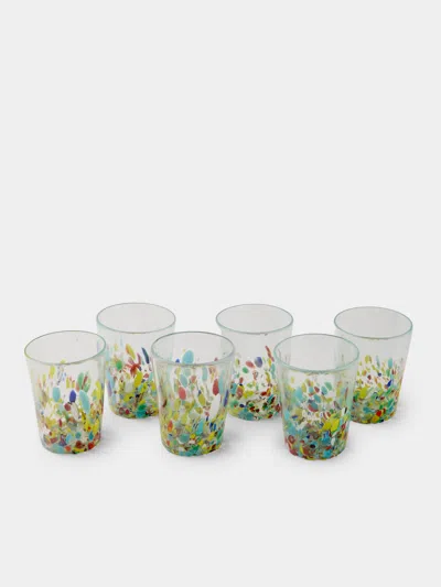 Antique And Vintage Mid-century Murano Glass Tumblers (set Of 6) In Green