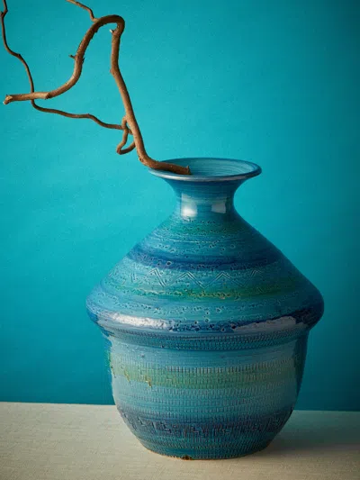 Antique And Vintage Mid-century Bitossi Ceramiche Vase (10in/25.5cm) In Blue